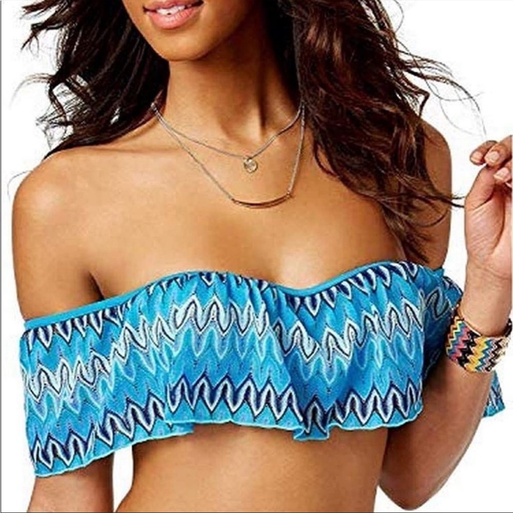 Hula Honey Blue Off-Shoulder Bikini Top